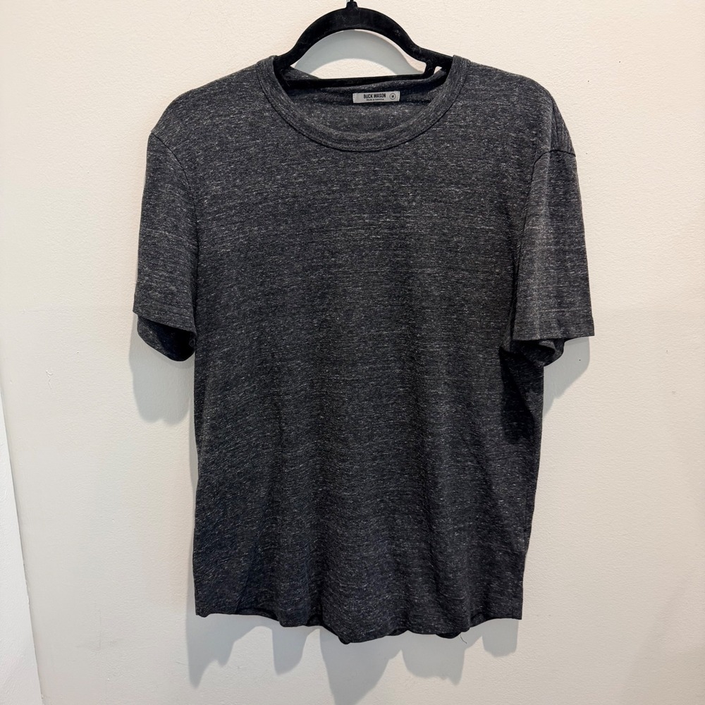 Buck Mason Charcoal Mens Vintage Tri-Blend Slub Curved Hem Tee Made USA | Size M